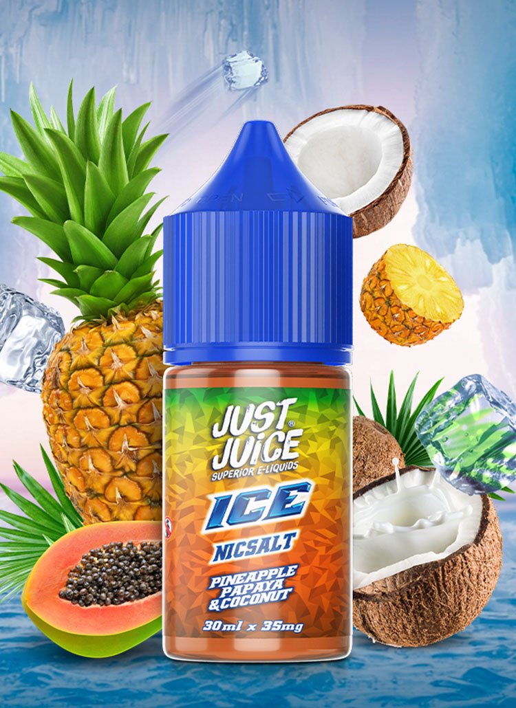 just juice ice banner pineapple papaya coconut